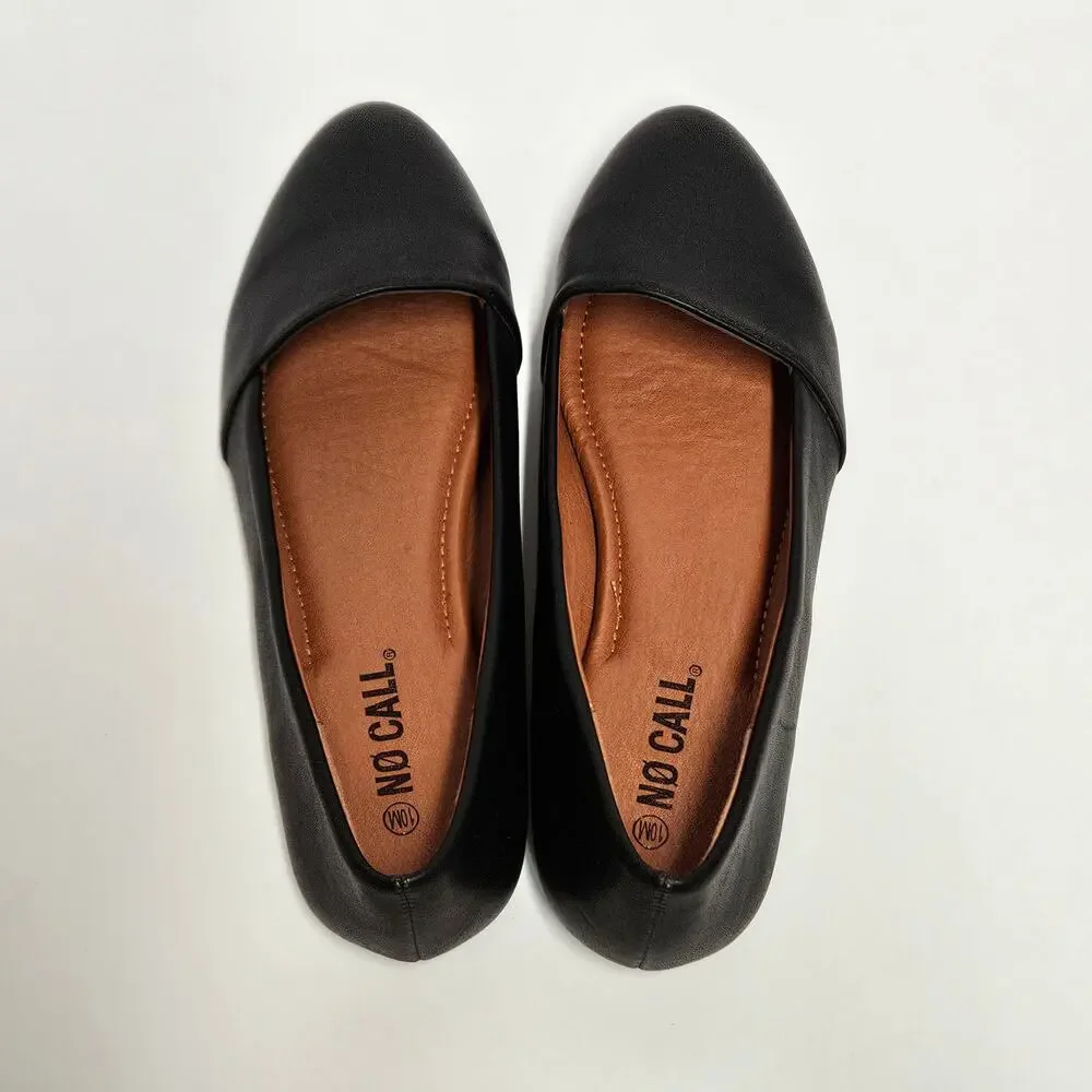 Black Faux Leather No Call Sharon Flats Padded‎ Footbed Size 10M